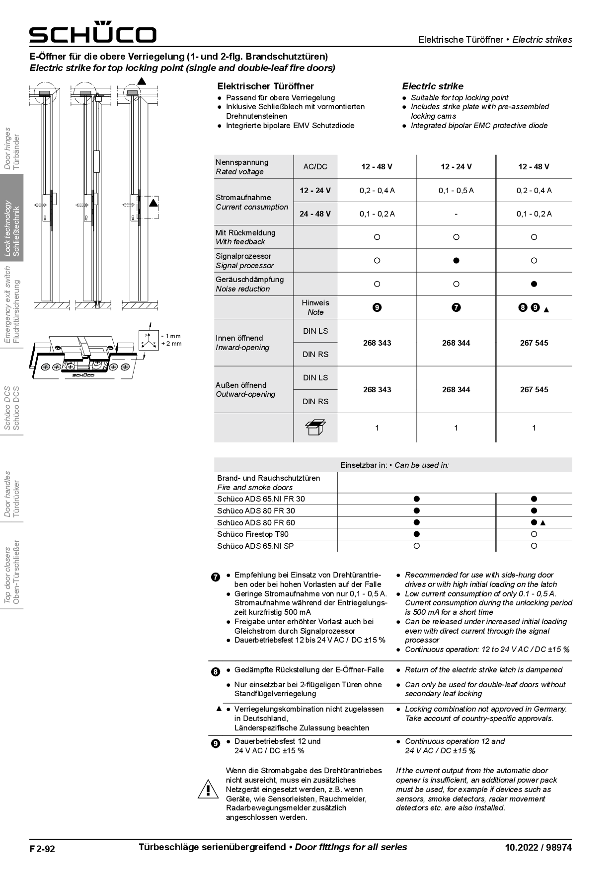 Schüco 268343 E-Öffner obere Verriegelung für Brandschutztüren 12 - 48 V (Vorgängerartikel 267543)