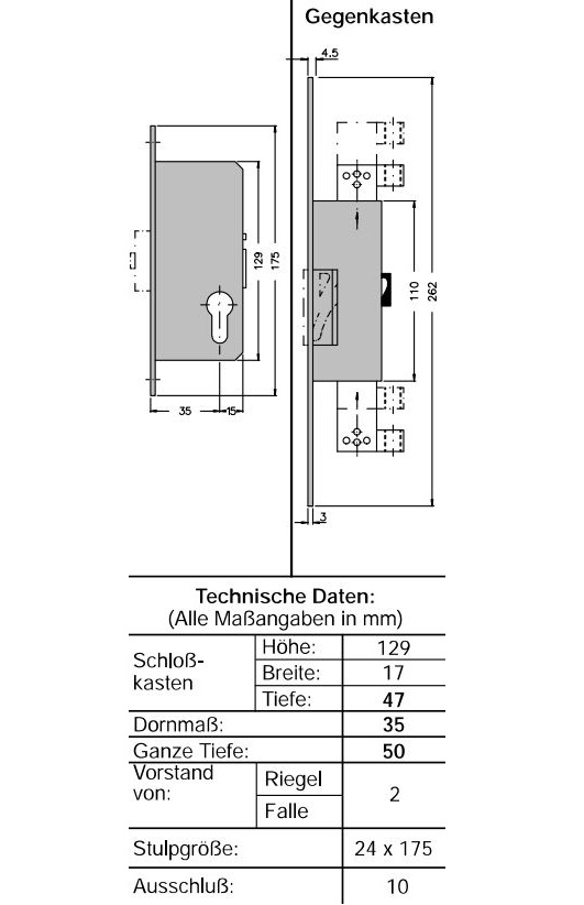 Schüco 211435 Antipanik Riegelschloss DIN links