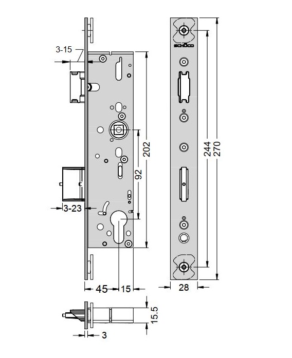 Schüco 241922 Antipanik Riegel-Fallenschloss, Funktion B