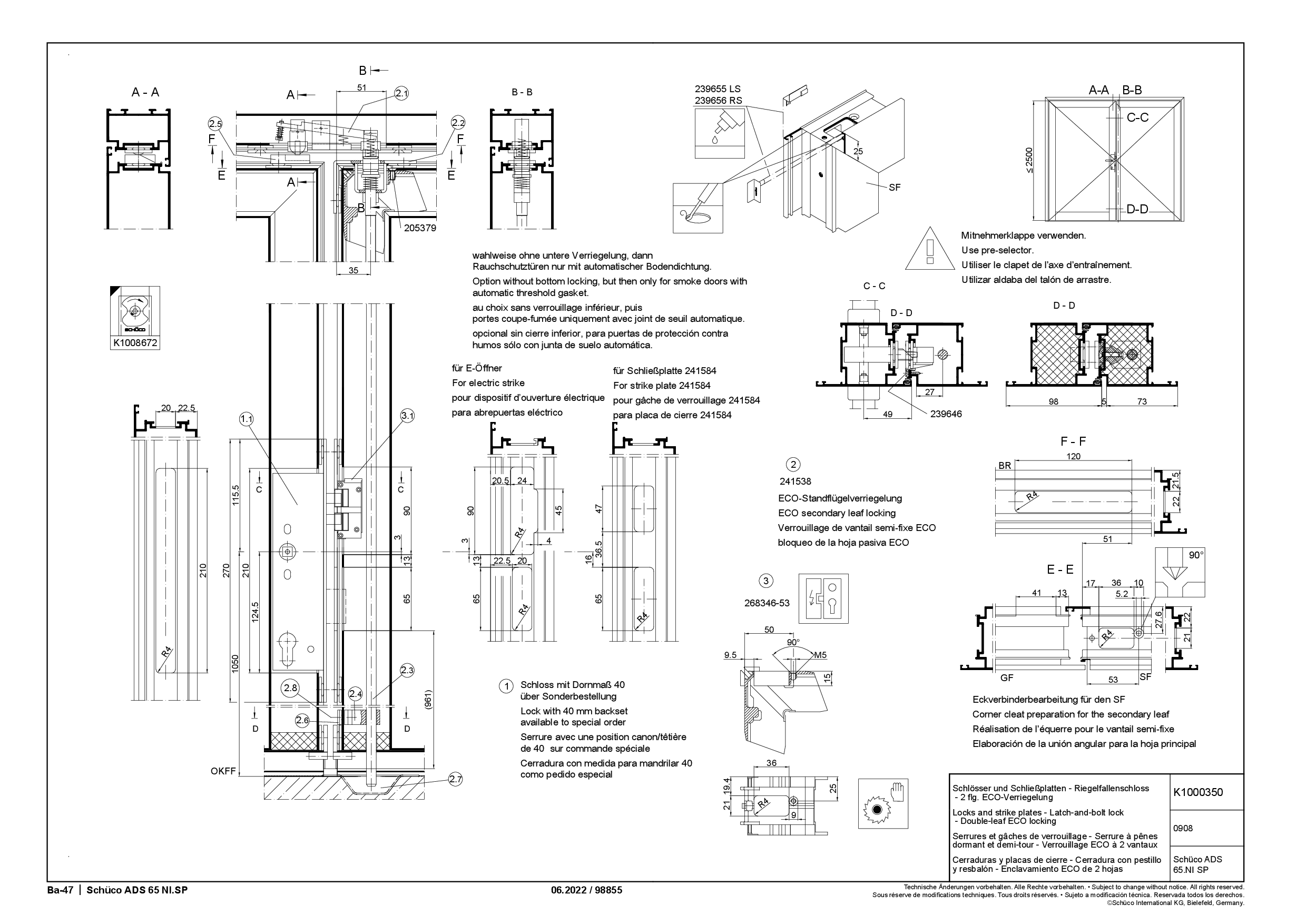 Schüco 241538 ECO-Standflügelverriegelung für 2-flg. Brandschutztüren, verdecktliegend (Vorgängerartikel 211749)