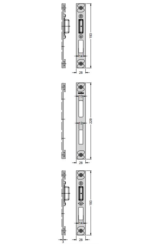 Schüco 279021 Schließplatte 3-tlg. passend zu "SafeMatic"-Schlössern DIN links