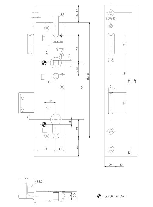 KFV Einsteckschloss 59 PZW P6 3413177, (Alternativartikel Schüco 211367)