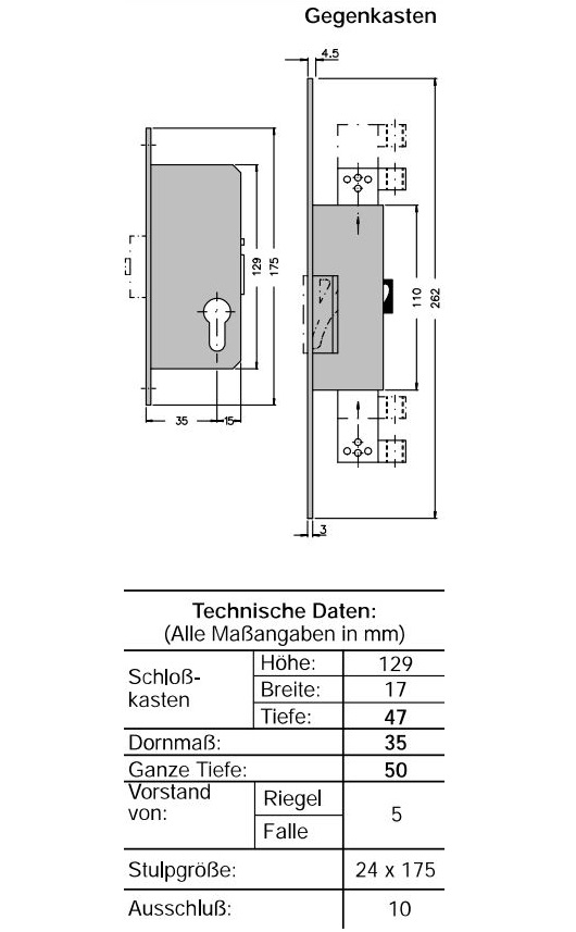 Schüco 211380 Antipanik Riegelschloss DIN rechts