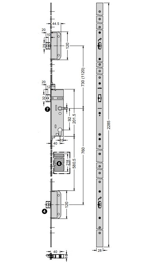 Schüco 279661 Antipanik 3 Riegel-Fallenschloss "InterLock", Funktion E (Vorgängerartikel 241933 + 241934)