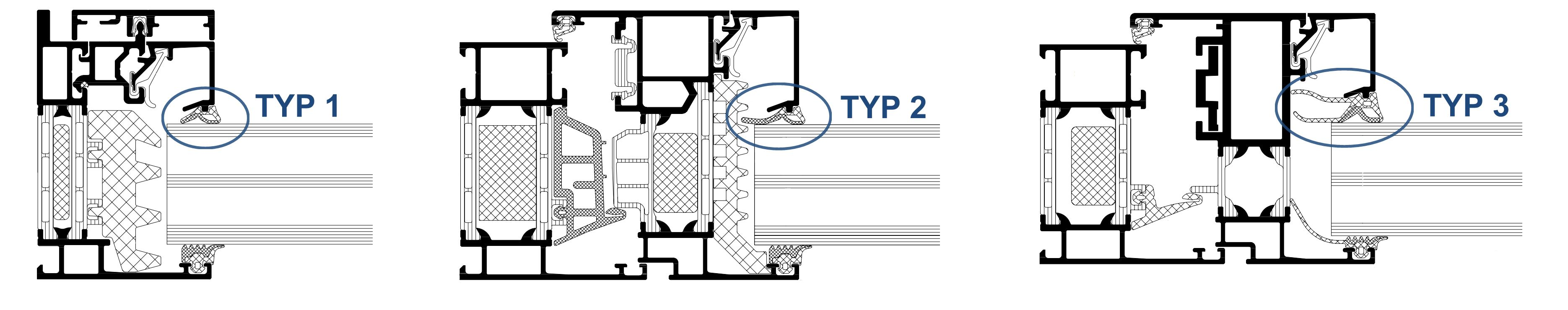 Schüco Glasdichtung innen TYP 2 vers. Tiefen - 284834 / 284835 / 284836 / 284837